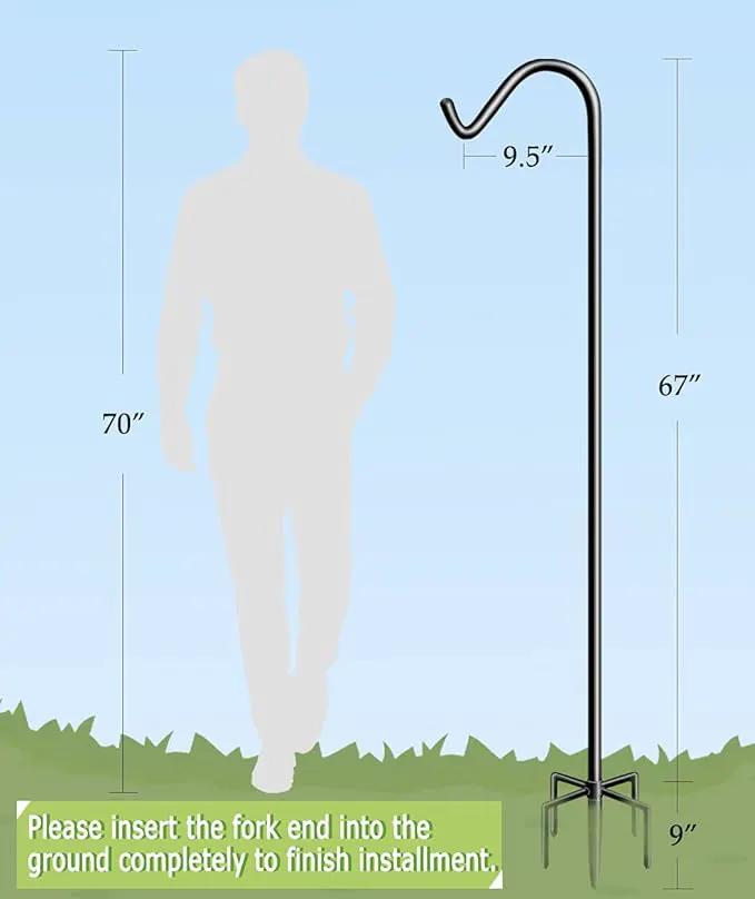 Garbuildman 76 Inch Tall Shepherd Hooks with 5-Forked Base, Adjustable Heavy Duty Bird Feeder Pole Stand Hanger for Outdoor, Shiny Black, 1 Pack by GreenHaven Gardens