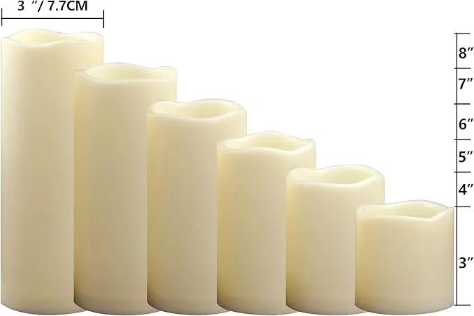 Waterproof Outdoor Battery Operated Flameless Pillar Candles with Timer White Plastic Realistic Flickering Fake Electric LED Lights for Lantern Garden Wedding Christmas Decorations 6 Pack by GreenHaven Gardens