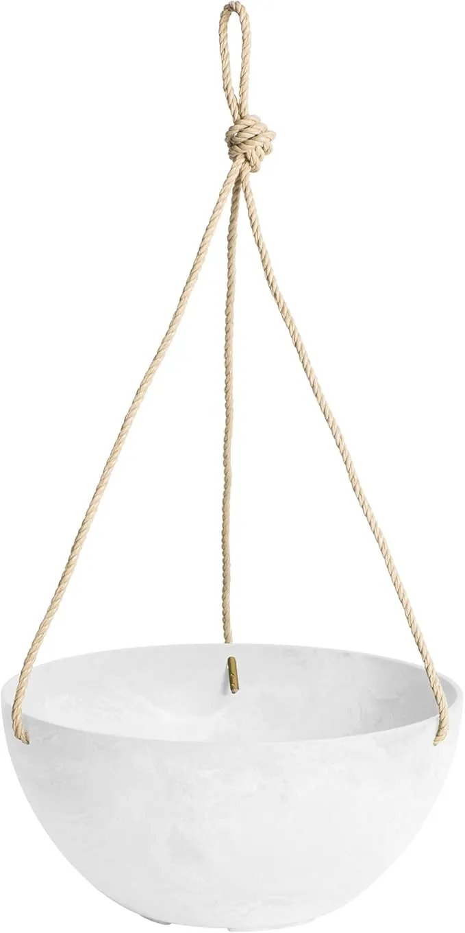 Root & Vessel Self Watering Hanging Planter for Indoor or Outdoor Plants, Unique Marbled Hanging Basket Made of Eco-Friendly Blend of Stone & Plastic, White, 10" by GreenHaven Gardens