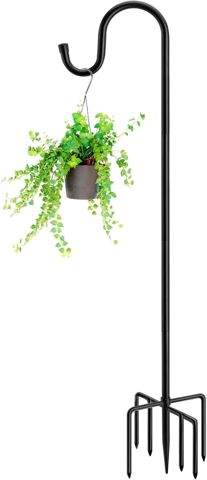 60" Shepherds Hooks for Outdoor, Heavy Duty Bird Feeder Pole for Hanging Lantern, Hummingbird Feeder, 7 Prongs Base Shepherds Hook for Bird Feeders Outside,1 Pack, Black by GreenHaven Gardens