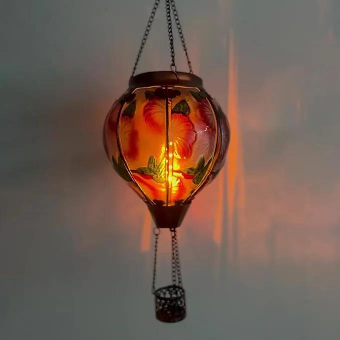 2PC Hot Air Balloon Solar Lantern with 2PC Shepherd Hook, Flickering Flame Hanging Solar Lanterns Outdoor Lights Waterproof Lanterns for Garden Patio Yard Party Decor (Hummingbirds & Flowers) by GreenHaven Gardens