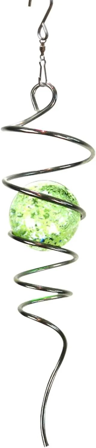 FONMY Gazing Ball Stainless Steel Spiral Tail-Decorative Wind Spinner with Glow Glass Ball, with Hanging Swivel Hook, Indoor Outdoor Decoration Silver Glow -13 inch Height by GreenHaven Gardens