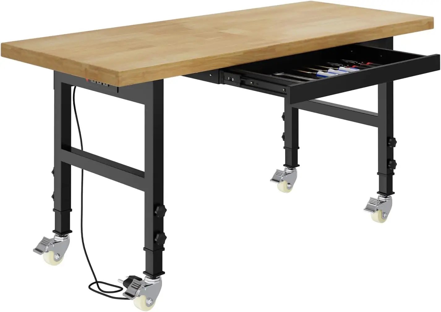 60" Work Bench with Wheels, Adjustable Height Workbench with Drawers, Heavy-Duty Work Table with Power Outlets, 2000 LBS Capacity Workstation for Garage, Workshop, Office, Home by GreenHaven Gardens