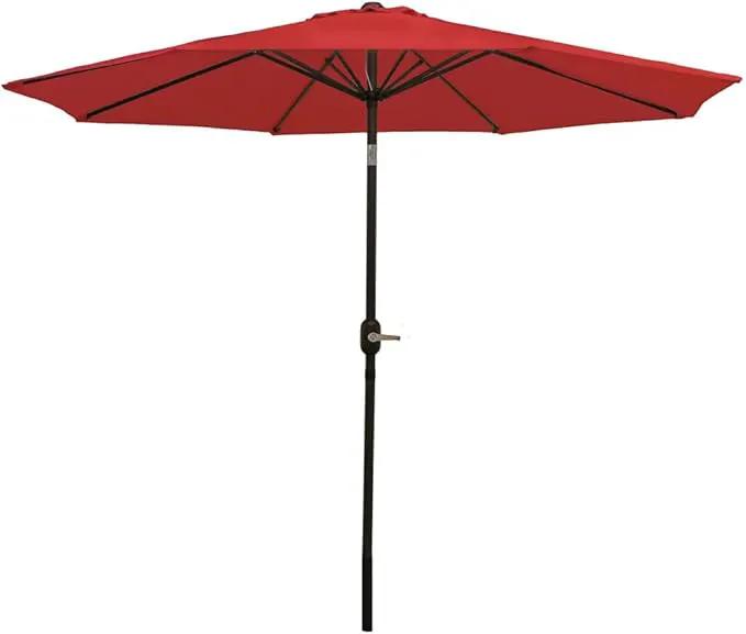 Sunnydaze Outdoor Patio Umbrella - Polyester Table Market Umbrella with Push-Button Tilt and Crank - 8 Sturdy Ribs - Red - 9ft by GreenHaven Gardens