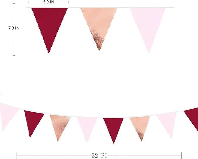 Burgundy Party Decorations Rose Gold Maroon Pink Fabric Triangle Pennant Banner Pink Garnet Flag Bunting Garland for Graduation Wedding Birthday Bridal Shower Bachelorette Anniversary Party Supplies by GreenHaven Gardens