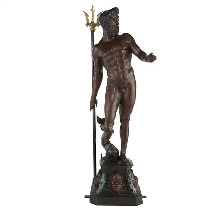 Design Toscano DD3123 Poseidon Man of The Sea Greek Mythology Indoor/Outdoor Garden Statue, 17 inches Wide, 67 inches Tall, Heirloom Cast Bronze, Verdigris Green & Sepia Brown Finish by GreenHaven Gardens