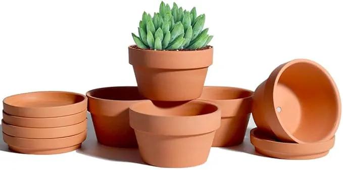 vensovo 4.5 Inch Terracotta Shallow Succulent Pots - 6 Pack Terra Cotta Clay Pot with Saucer, Cacuts Indoor and Outdoor Planters with Drainage Hole by GreenHaven Gardens