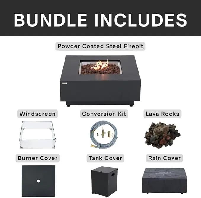 Ashton 36” Propane Fire Pit Smokeless Firepit Converts to Outdoor Gas Fire Pit for Outside Patio Firepit Table Includes Windscreen Rain & Tank Cover Lava Rocks Lid CSA Certified by GreenHaven Gardens