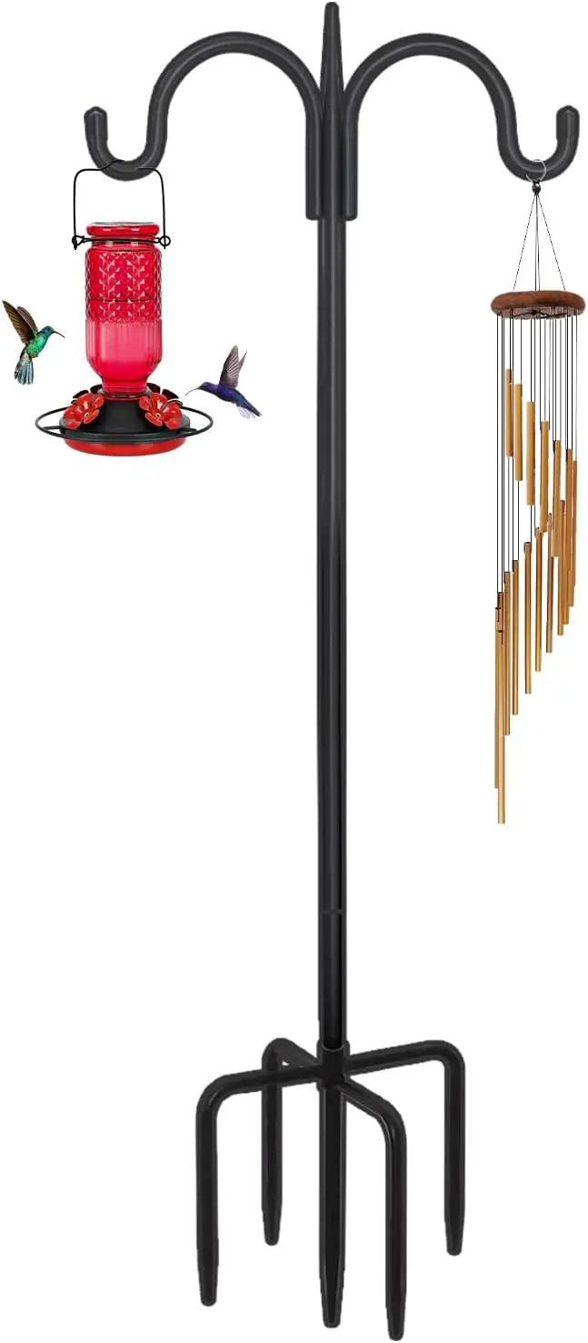 FEED GARDEN Adjustable Double Shepherds Hook for Outdoor with 5 Prong Base 92 Inch Heavy Duty Two Sided Bird Feeder Pole for Hanging Plant Baskets, Solar Light Lanterns, Wind Chimes by GreenHaven Gardens