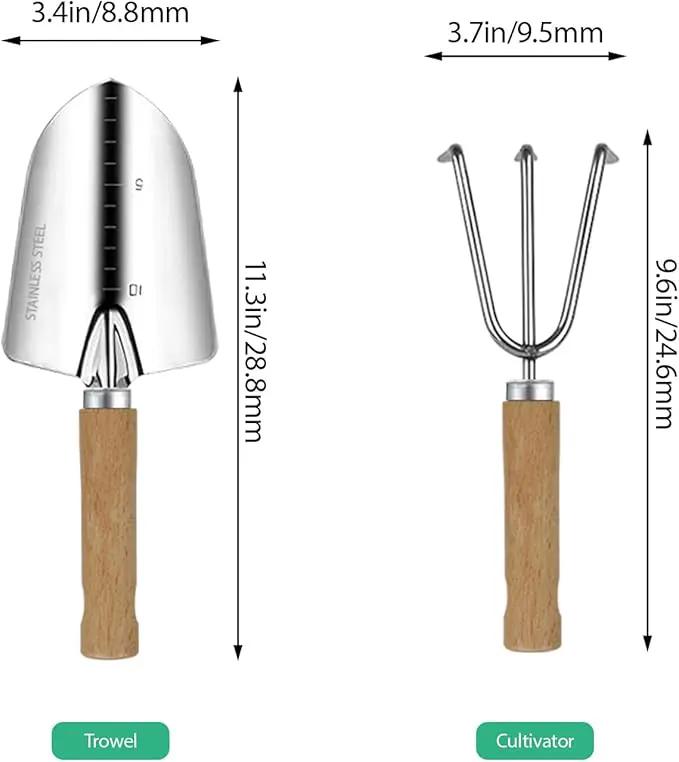 LeMotech Garden Tool Set, 2Pcs Gardening Hand Tools, Stainless Steel Trowel and Cultivator with Beech Handle, Outdoor Gardening Kit for Women Men by GreenHaven Gardens