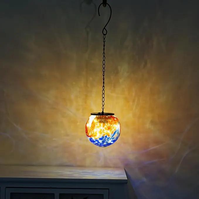 Hanging Solar Lanterns Outdoor Waterproof, Hanging Glaze Glass Solar Lantern, Gazing Ball Lantern Waterproof Decor for Yard Garden Patio by GreenHaven Gardens