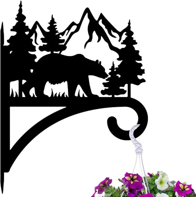 peacoblue Iron Plant Hanger Hook for Outdoor Indoor Hanging Plant Flower Fern Pot Lantern Bird Feeder,12"x15" Weather Resistant Metal Wall Holder for Porch Garden Farmhouse(Forest Bear and Mountain) by GreenHaven Gardens