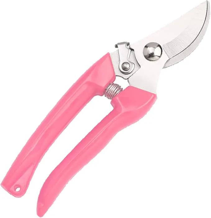 Curve Gardening Scissor with Sharp Stainless Steel Blade Garden Shears for Cutting Flowers Trimming Plants of Yard Florist Flower Rose Herb Hedge Bonsai and Fruits Picking (Pink Handle) by GreenHaven Gardens
