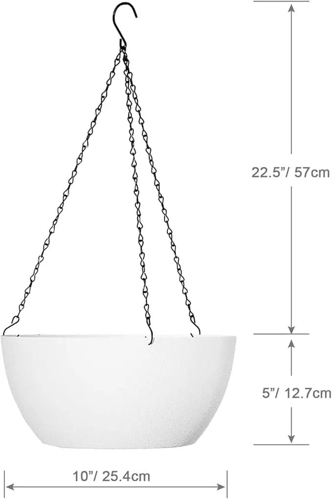 10 inch Hanging Planters for Outdoor Indoor Plants with Drainage Holes and Chain, 2 Pack Round Hanging Flower Plant Pots for Garden Home Porch Decor, White by GreenHaven Gardens