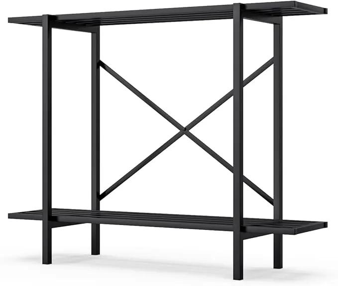 Zhongma 2 Tier Metal Sturdy Heavy Plant Stand, Narrow Plant Stand Indoor and Outdoor, L35.43 x W10.3 x H27.5 inch, 440 LBS Capacity & Heavy Duty Construction by GreenHaven Gardens