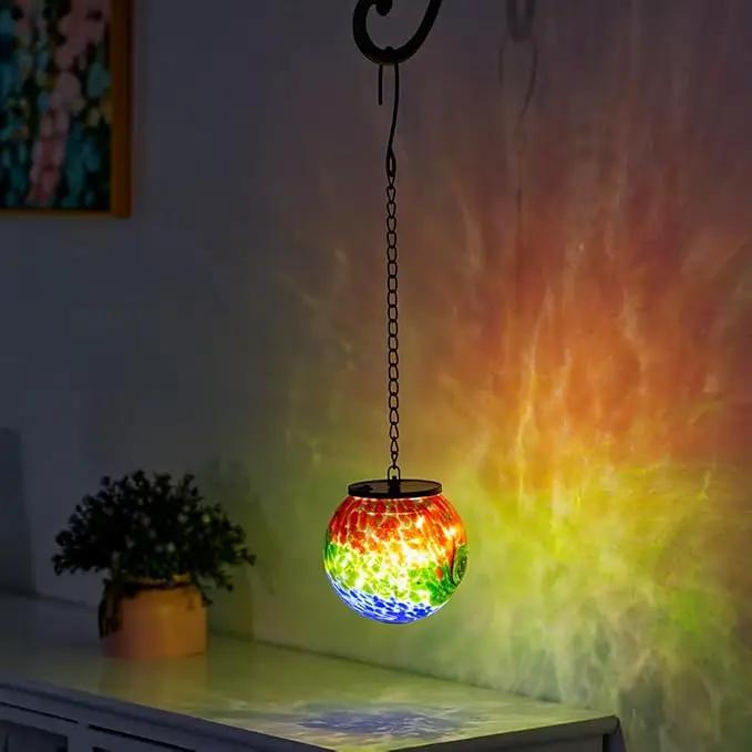 Hanging Solar Lanterns Outdoor Waterproof, Hanging Glass Solar Lantern with Hook, Gazing Ball Lantern Decor for Tree Yard Patio by GreenHaven Gardens