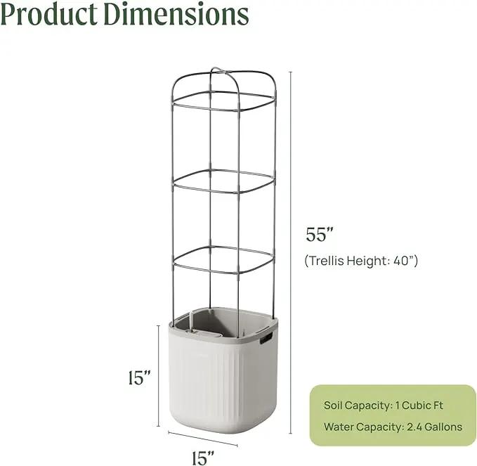 Vego garden Planters for Outdoor & Indoor Plants, Large Plant Pots with Self Watering, 15" Tall Large Plant Pots with Trellis for Flowers Plants Decor, Cream White by GreenHaven Gardens