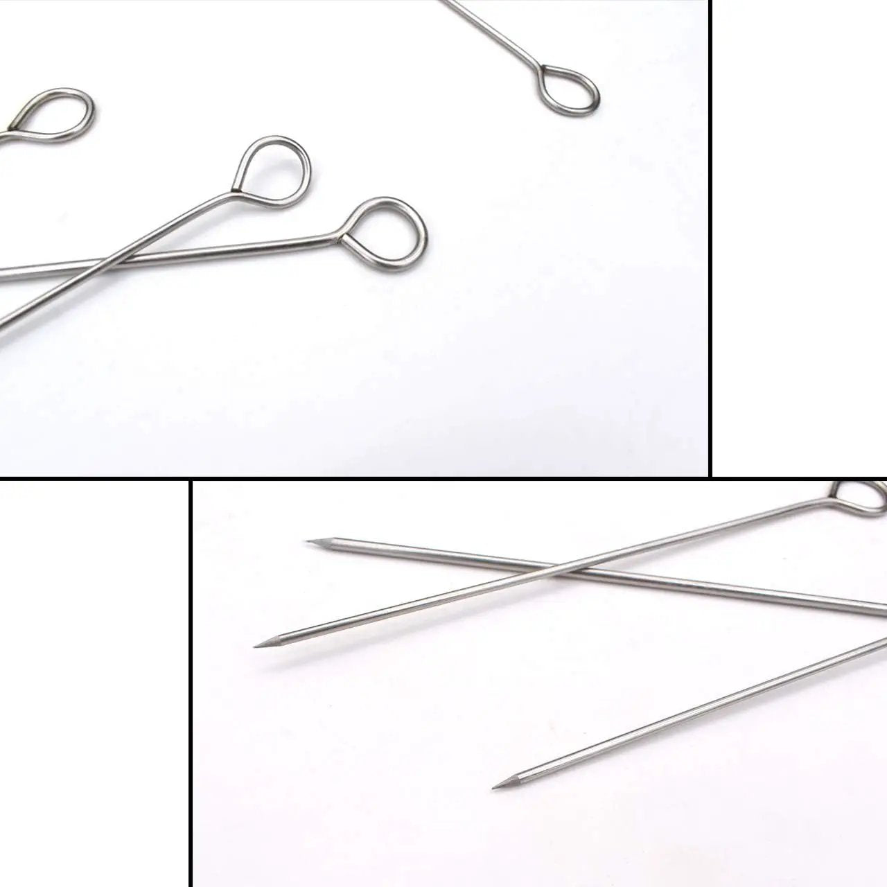 BBQ Skewers - Reusable Stainless Steel 8 Inch Skewers for Grilling Kebob Meat, Chicken, Vegetable Appetiser - Pack of 30