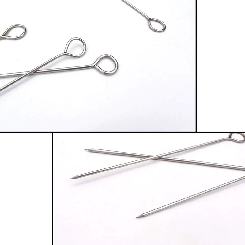 BBQ Skewers - Reusable Stainless Steel 8 Inch Skewers for Grilling Kebob Meat, Chicken, Vegetable Appetiser - Pack of 30