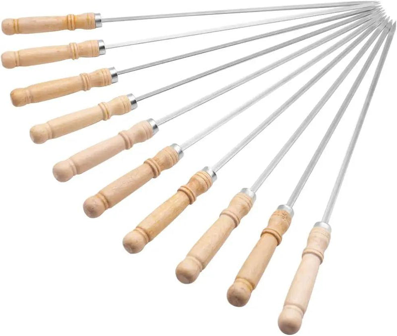 HAKSEN 16 inch Kabob Skewers with Wood Handle for BBQ Camping Cookware Campfire Grilling Cooking, Stainless Steel, 10PCS by GreenHaven Gardens