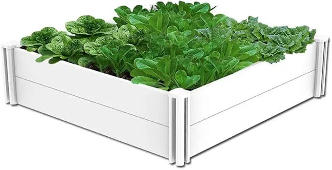 4'x4' White Vinyl Raised Garden Bed Kit, Outdoor Above Ground Garden Box for Growing Vegetables, Flowers, Herbs, DIY Gardening, Whelping Pen and More by GreenHaven Gardens