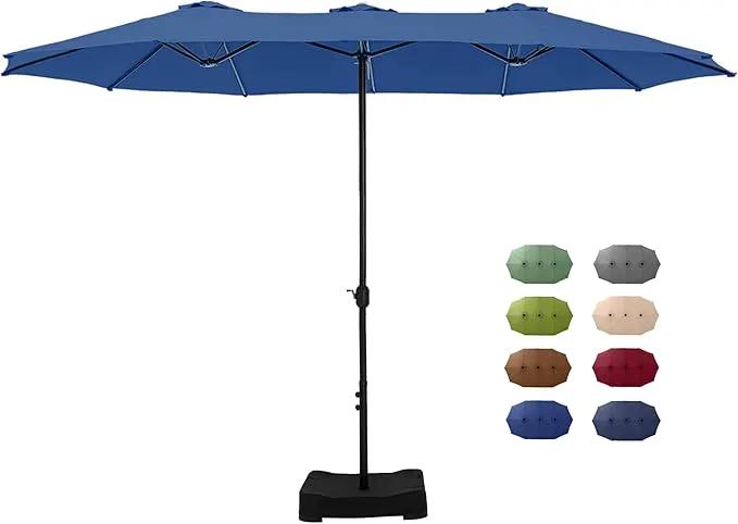GREEN PARTY 15 ft Rectangle Patio Umbrella with Base Included, Double-Sided Table Umbrella with Crank, Large Outdoor Umbrellas for Patio Poolside Garden Backyard, Haze Blue by GreenHaven Gardens