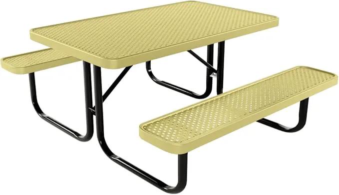 Heavy-Duty Portable Outdoor Kids Table, Punched Steel Kids Picnic Table, Commercial-Grade Picnic Table, Made in America (4ft Rectangular, Childrens, Textured Sandstone) by GreenHaven Gardens