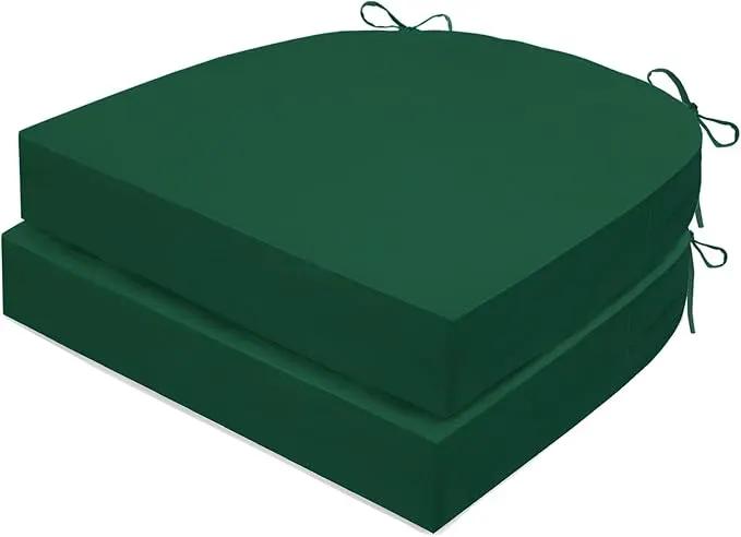Outdoor Chair Cushions Set of 2, Waterproof Foam Patio Seat Cushions with Ties for Garden Sofa & Dining Furniture, 3-Year Color Fastness, 18x18x3 Inch, Green by GreenHaven Gardens