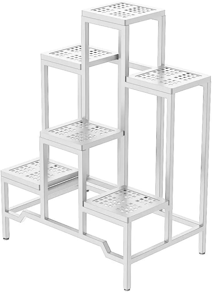 Plant Stand - Aluminum Indoor/Outdoor Flower Rack, Waterproof & Rust-Proof, Stable Support for Pots, Perfect for Living Room, Balcony, Garden, and Office (White, 6 Tier) by GreenHaven Gardens