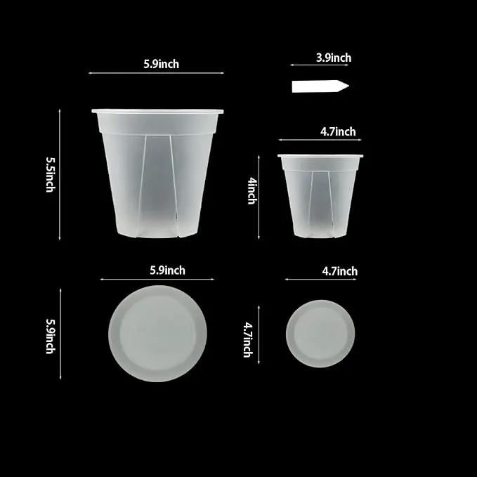 24 pcs 5/6 inch Clear Nursery pots for Plants,Thick Plastic Clear Plant pots with Drainage Holes and Saucers for Orchids,Succulents etc,Outdoor or Indoor use by GreenHaven Gardens