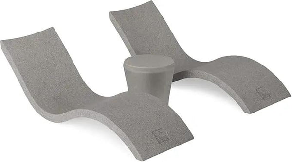 Ledge Lounger Signature Chaise Set of 2 + Affinity Side Table – in Pool Lounger Designed for Shallow Shelves Up to 9” – Outdoor Patio Sun Shelf & Poolside Furniture Bundle (Sandstone)