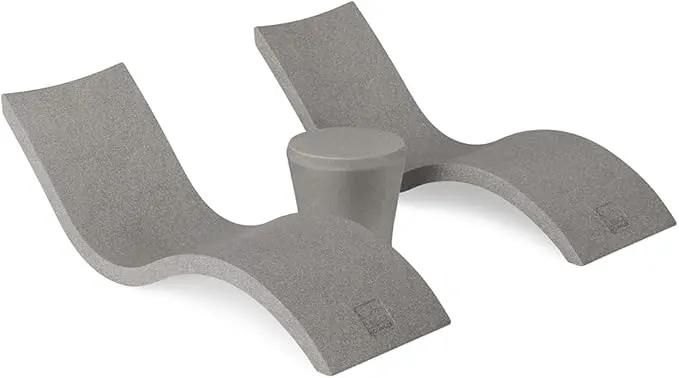 Ledge Lounger Signature Chaise Set of 2 + Affinity Side Table – in Pool Lounger Designed for Shallow Shelves Up to 9” – Outdoor Patio Sun Shelf & Poolside Furniture Bundle (Sandstone) by GreenHaven Gardens