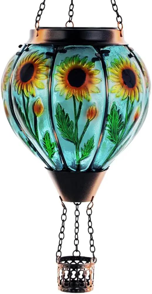 Starsoul Sunflower Hot Air Balloon Solar Lantern - Glass Outdoor Flickering Flame Light, Waterproof Hanging Lamp for Garden, Patio, Yard, Party Decor by GreenHaven Gardens