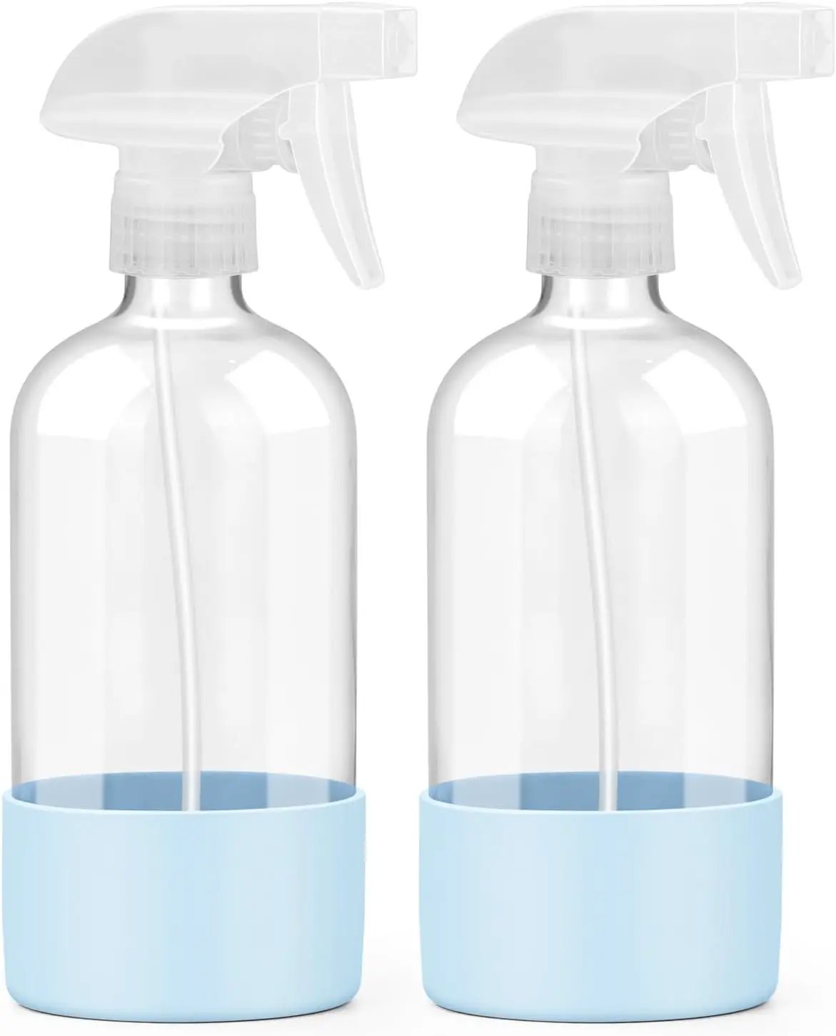 2 Pack Glass Spray Bottles with Silicone Sleeve, 16 oz Empty Refillable Containers with Adjustable Spray Nozzles, Spray Bottles for Hair, Cleaning Solutions and Plants Blue by GreenHaven Gardens