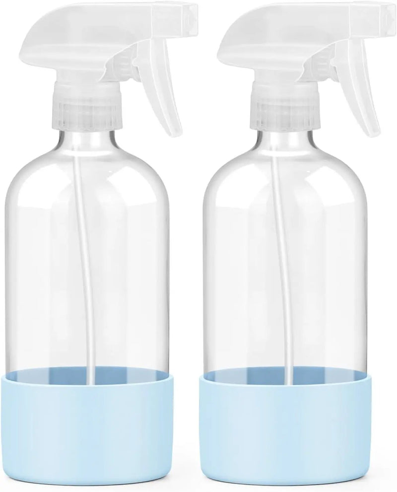 2 Pack Glass Spray Bottles with Silicone Sleeve, 16 oz Empty Refillable Containers with Adjustable Spray Nozzles, Spray Bottles for Hair, Cleaning Solutions and Plants Blue by GreenHaven Gardens