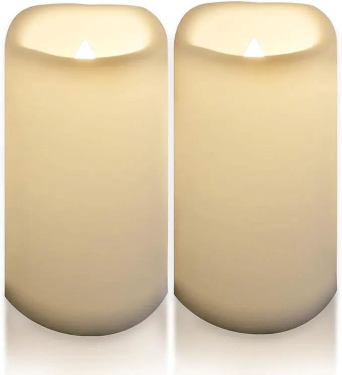 CANDLE CHOICE Waterproof Outdoor Battery Operated Flameless Candles with Timer Large Plastic Resin Bright Flickering Electric LED Pillars Lantern Garden Wedding Christmas Decorations 4”(D)x8”(H) 2 PCS by GreenHaven Gardens