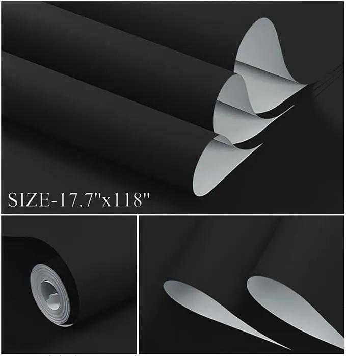 Dimoon 236''x23.6'' Black Peel and Stick Wallpaper Contact Paper Modern Self Adhesive Wall Paper Removable Renter Friendly Textured Solid Color Shelf Cabinet Vinyl Roll (236''x23.6'',Black) by GreenHaven Gardens