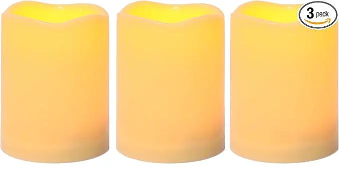 CANDLE CHOICE Waterproof Outdoor Battery Operated Flameless Candles with Timer Realistic Flickering Plastic Fake Electric LED Pillars for Lantern Garden Wedding Christmas Decorations 3”x4” 3 Pack by GreenHaven Gardens