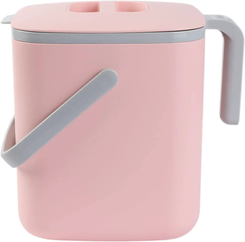 BLUE GINKGO Kitchen Compost Bin [5L / 1.32 GAL] – Filter-Free, Odor-Tight Countertop Food Waste Pail with Handles (Made in Korea, Pink) by GreenHaven Gardens