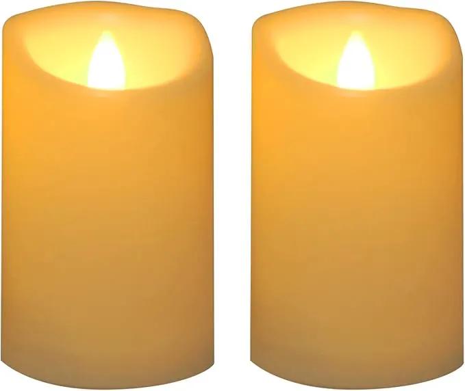 Waterproof Outdoor Battery Operated Flameless Pillar Candles with Timer White Plastic Realistic Flickering Fake Electric LED Lights for Lantern Garden Wedding Christmas Decorations 3”x5” 2 PCS by GreenHaven Gardens