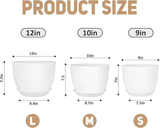 Plant Pots 12/10/9 inch Set of 3, Flower Pots with Multi Mesh Drainage Holes, Large Planters for Indoor Outdoor Garden Plants and Flowers. (White) by GreenHaven Gardens