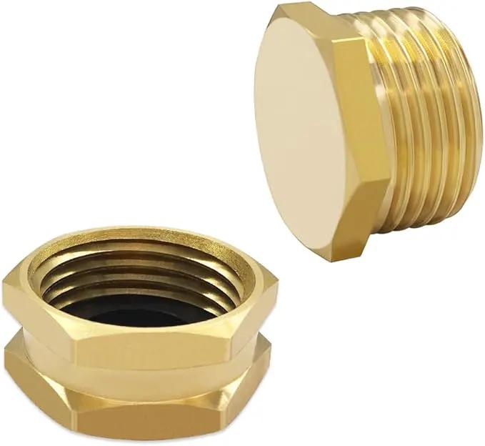 Hooshing 4PCS 3/4" GHT Garden Hose End Female Cap and Male Plugs Kits Garden Irrigation Brass Pipe Fittings Water Tubing Stopper by GreenHaven Gardens