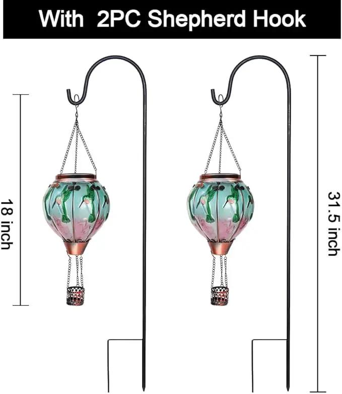 2PC Hot Air Balloon Solar Lantern with 2PC Shepherd Hook, Flickering Flame Hanging Solar Lanterns Outdoor Lights Waterproof Lanterns Decorative Garden Patio Yard Party Decor (Hummingbirds) by GreenHaven Gardens
