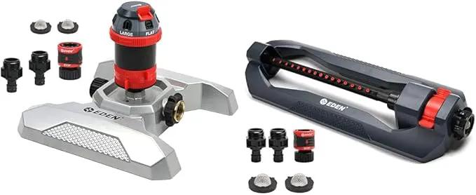 Eden Metal Adjustable 6-Pattern Rotary Gear Drive Garden Sprinkler Bundle with Oscillating Sprinkler for Yard by GreenHaven Gardens