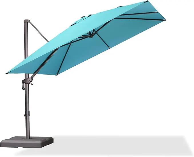PURPLE LEAF 10 Feet Patio Cantilever Umbrella Square Outdoor Umbrella with 360° Rotation and Aluminum Offset Hanging for Garden Backyard Pool, Turquoise by GreenHaven Gardens