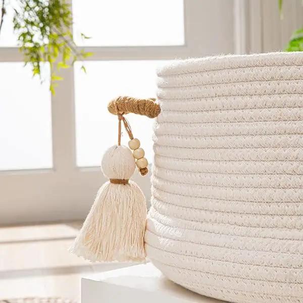 KAKAMAY Woven Baskets for Storage(16"x8"),Blanket Basket for Organizing Living Room,Cotton Rope Basket Woven Baby Laundry Hamper,Collapsible Laundry Room Organization,Clothes,Toy Chest(White) by GreenHaven Gardens