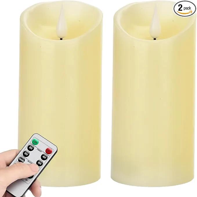 Flameless Flickering Battery Operated Candles 2pack Real Wax Pillar LED Candles with 10-Key Remote Control and 24 Hours Timer for Wedding, Party, Birthday,Home Decoration (Ivory) by GreenHaven Gardens
