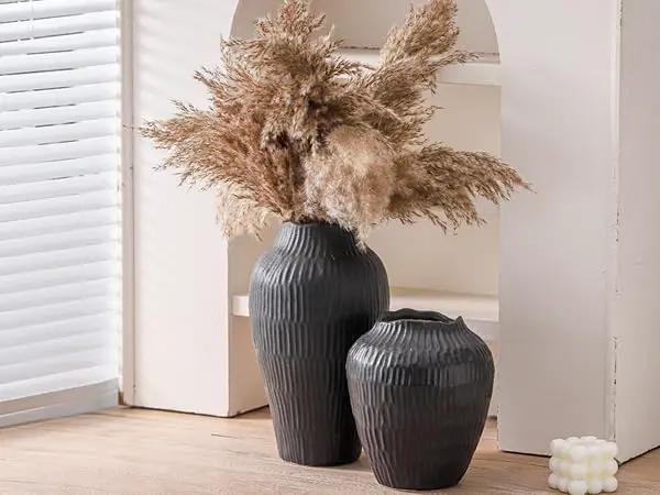 Elegant Black Ceramic Vase - Modern Minimalist Home Decor Vase, Centerpiece for Living Room, Dining Table, Office - 11.6 Inches Tall, Handcrafted Pottery for Farmhouse, Boho, Contemporary Style by GreenHaven Gardens
