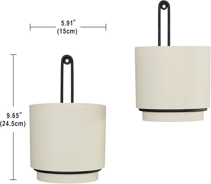 Wall Mounted Hanging Planter Vase & Geometric Wall Decor Polypropylene Container - Dia.5.91" - Sylinder Shape, White, Set of 2 by GreenHaven Gardens