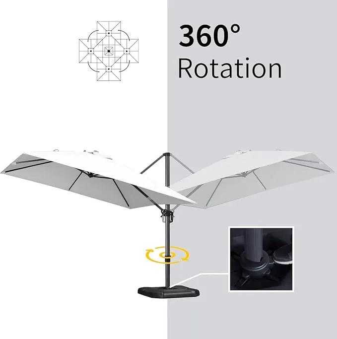 PURPLE LEAF 9' X 11.5' Patio Umbrella with Base Outdoor Cantilever Rectangle Umbrella Offset Umbrella with 360-degree Rotation for Garden Deck Pool Patio White by GreenHaven Gardens
